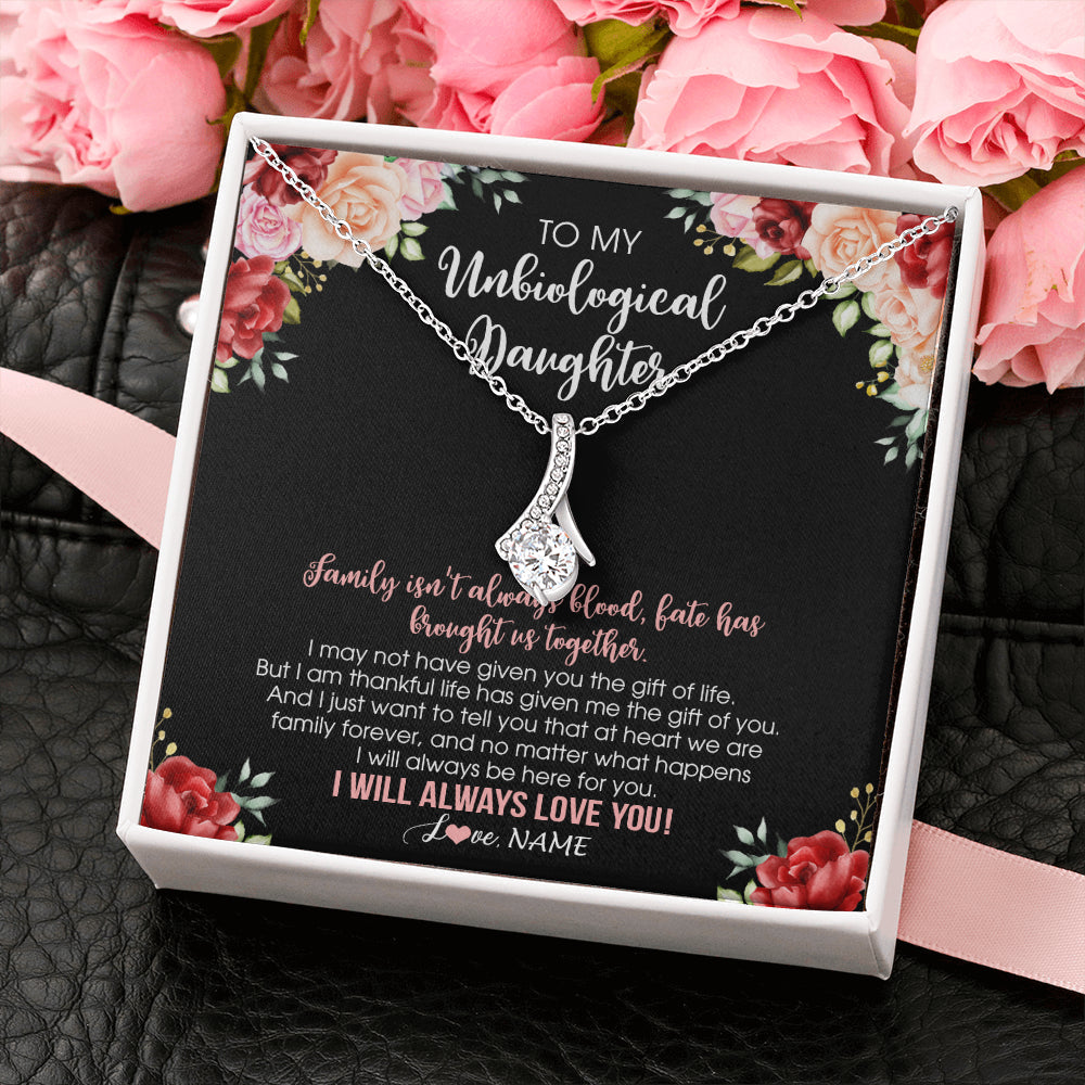 Personalized To My Unbiological Daughter Necklace Family Together Birthday Gifts For Bonus Daughter Stepdaughter Christmas Customized Gift Box Message Card