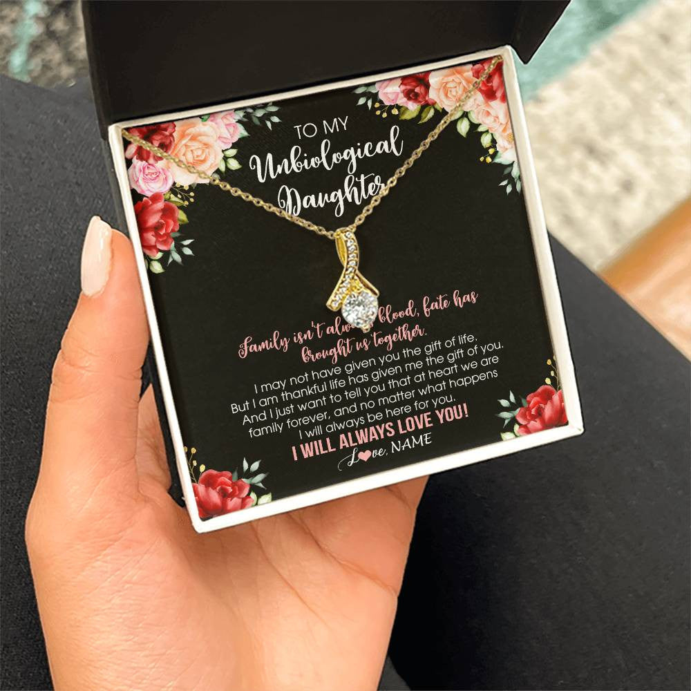 Personalized To My Unbiological Daughter Necklace Family Together Birthday Gifts For Bonus Daughter Stepdaughter Christmas Customized Gift Box Message Card