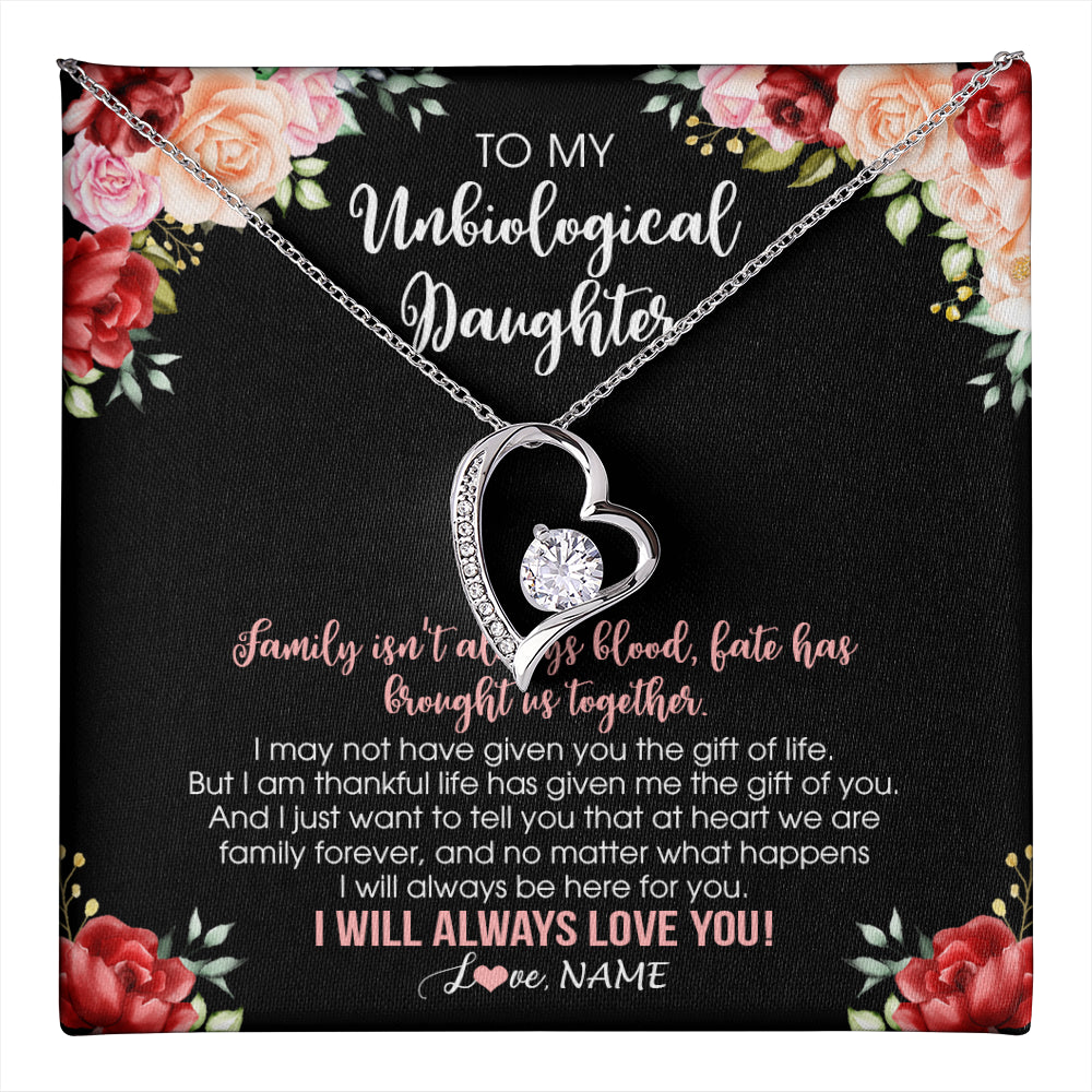 Personalized To My Unbiological Daughter Necklace Family Together Birthday Gifts For Bonus Daughter Stepdaughter Christmas Customized Gift Box Message Card
