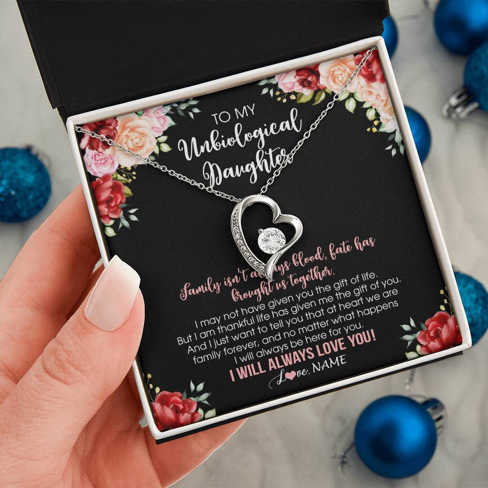 Personalized To My Unbiological Daughter Necklace Family Together Birthday Gifts For Bonus Daughter Stepdaughter Christmas Customized Gift Box Message Card