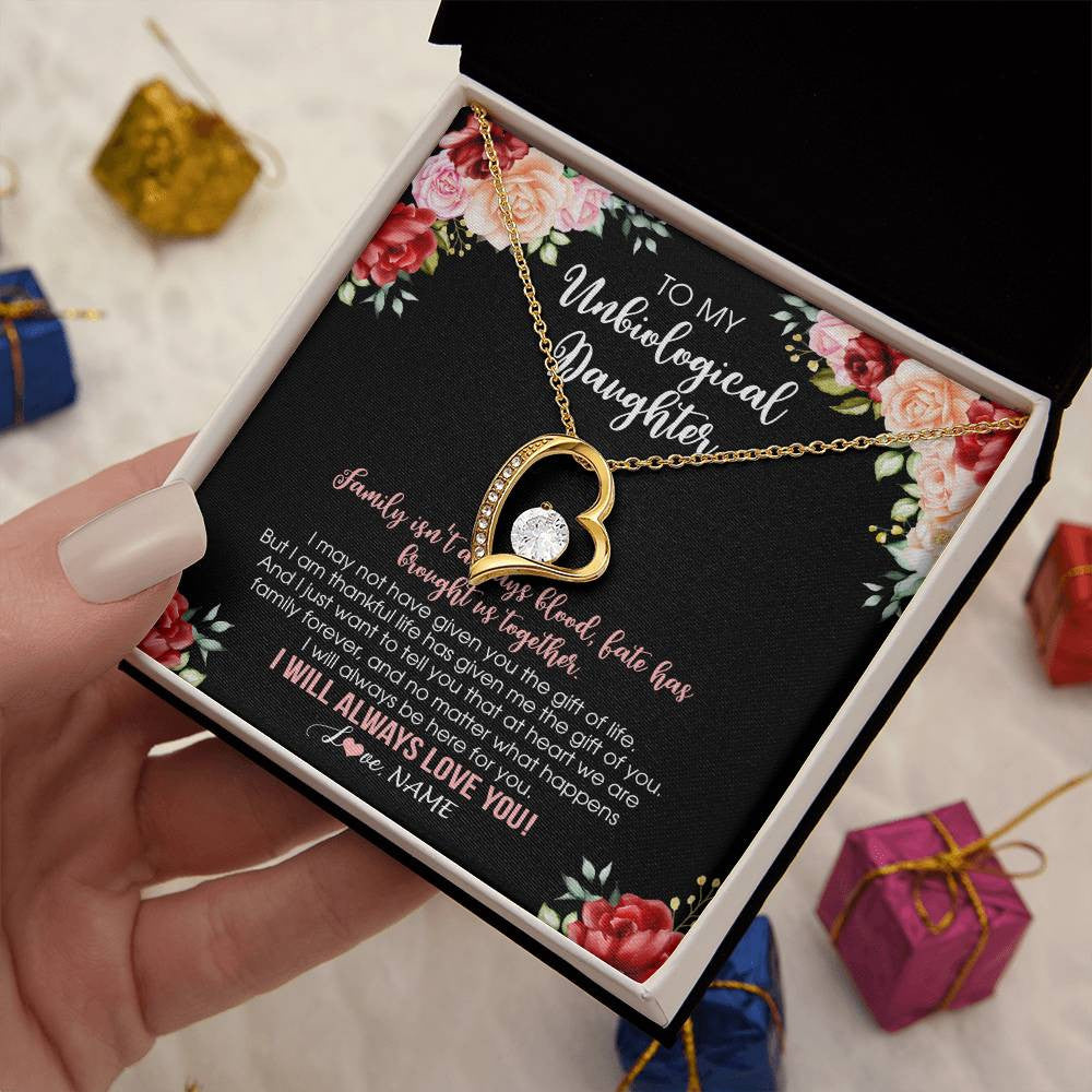 Personalized To My Unbiological Daughter Necklace Family Together Birthday Gifts For Bonus Daughter Stepdaughter Christmas Customized Gift Box Message Card