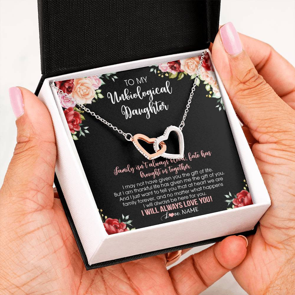 Personalized To My Unbiological Daughter Necklace Family Together Birthday Gifts For Bonus Daughter Stepdaughter Christmas Customized Gift Box Message Card
