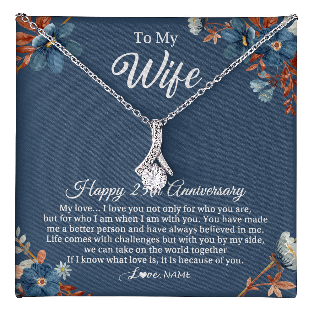 Personalized To My Wife Necklace From Husband 25 Years Wedding Anniversary For Her 25th Anniversary For Her 25 Years Anniversary Customized Gift Box Message Card