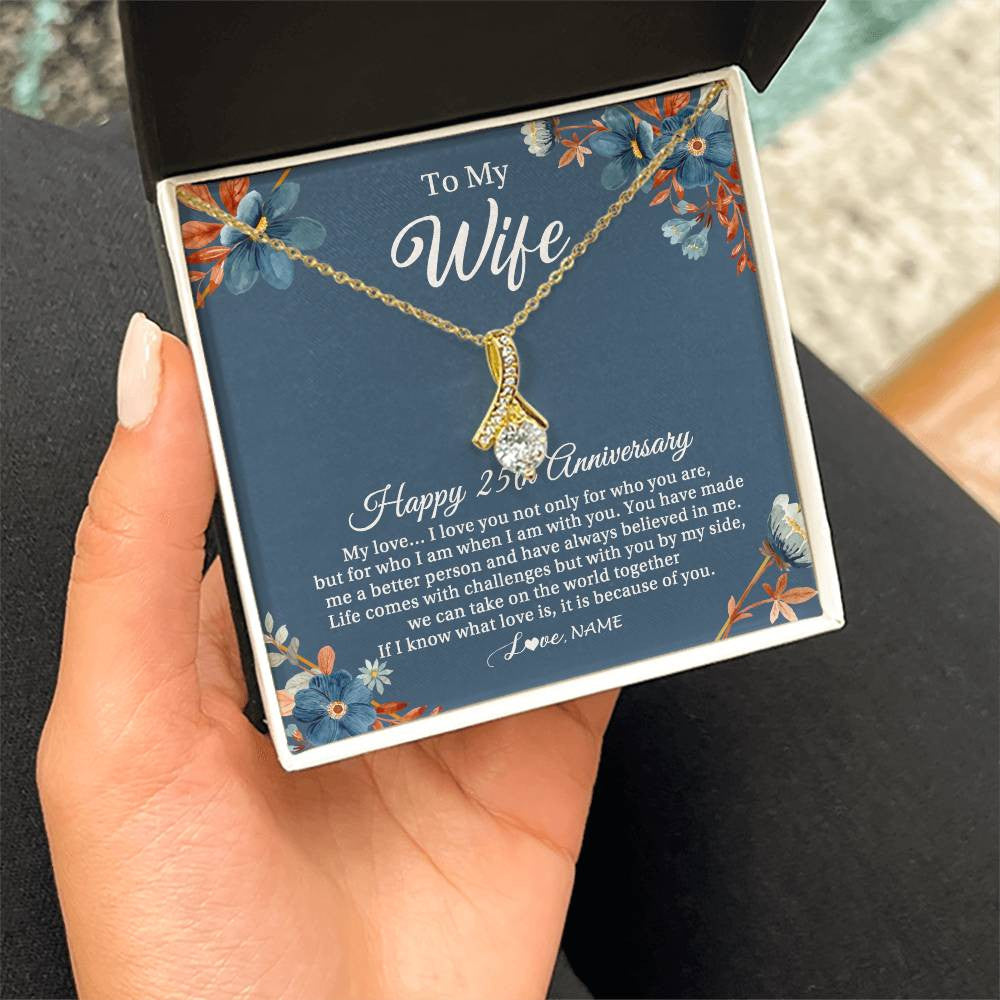 Personalized To My Wife Necklace From Husband 25 Years Wedding Anniversary For Her 25th Anniversary For Her 25 Years Anniversary Customized Gift Box Message Card