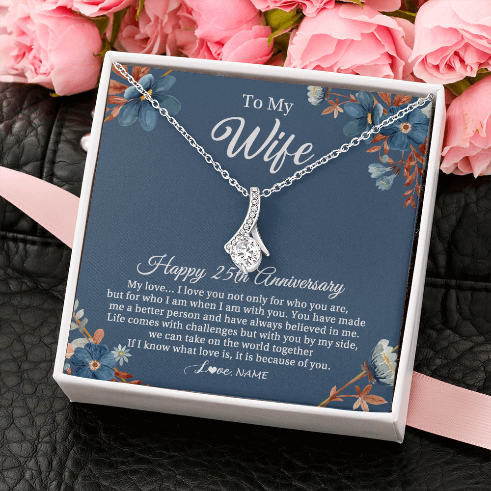 Personalized To My Wife Necklace From Husband 25 Years Wedding Anniversary For Her 25th Anniversary For Her 25 Years Anniversary Customized Gift Box Message Card