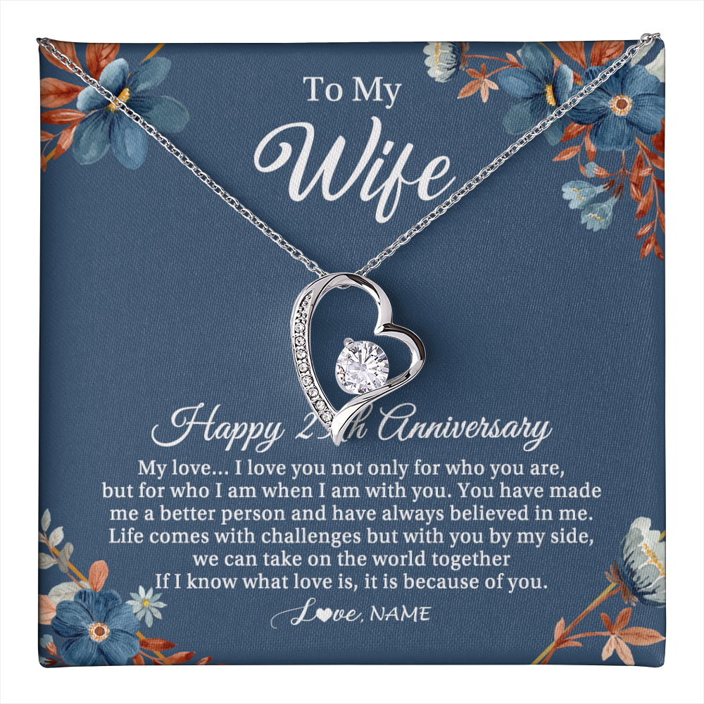 Personalized To My Wife Necklace From Husband 25 Years Wedding Anniversary For Her 25th Anniversary For Her 25 Years Anniversary Customized Gift Box Message Card