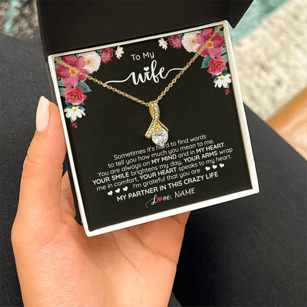 Personalized To My Wife Necklace From Husband You Are My Partner Wife Birthday Anniversary Wedding Valentines Christmas Customized Gift Box Message Card