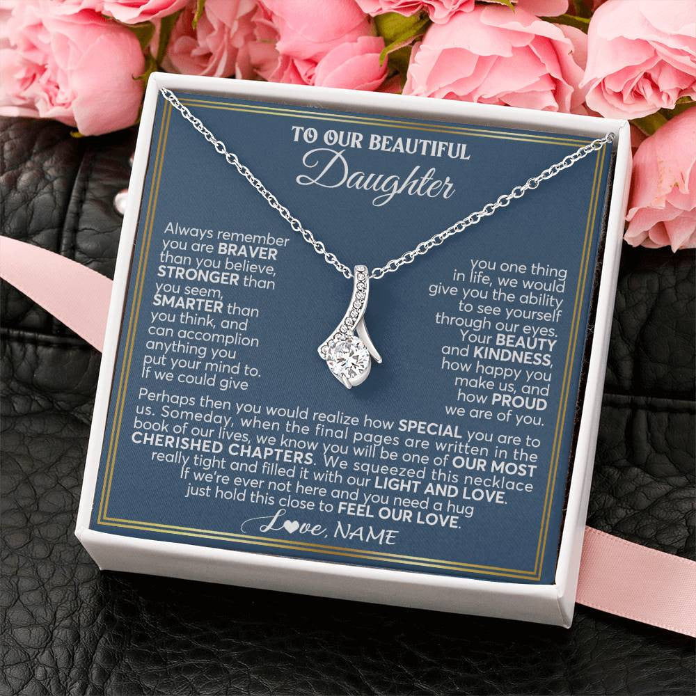 Personalized To Our Beautiful Daughter Necklace From Mom Dad Always Remember Daughter Birthday Graduation Christmas Customized Gift Box Message Card