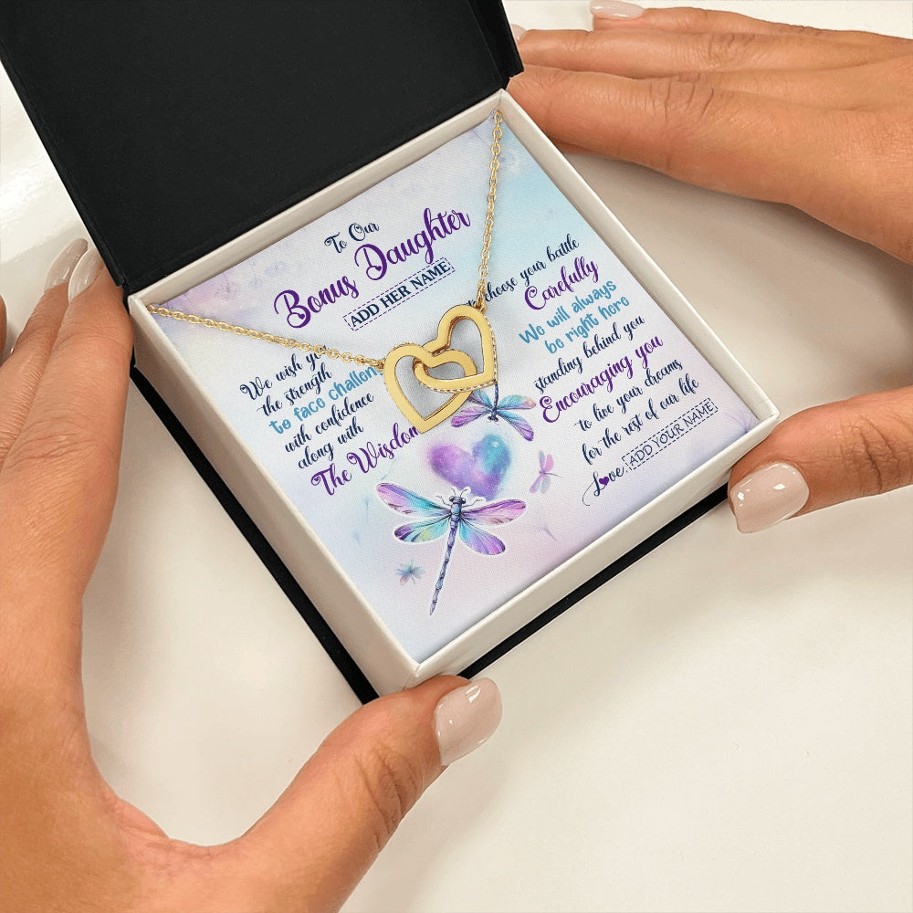 Personalized To Our Bonus Daughter Gifts Necklace From Stepmom Stepdad Always Be Right Here Dragonfly Birthday For Stepdaughter Christmas Gift Box Message Card