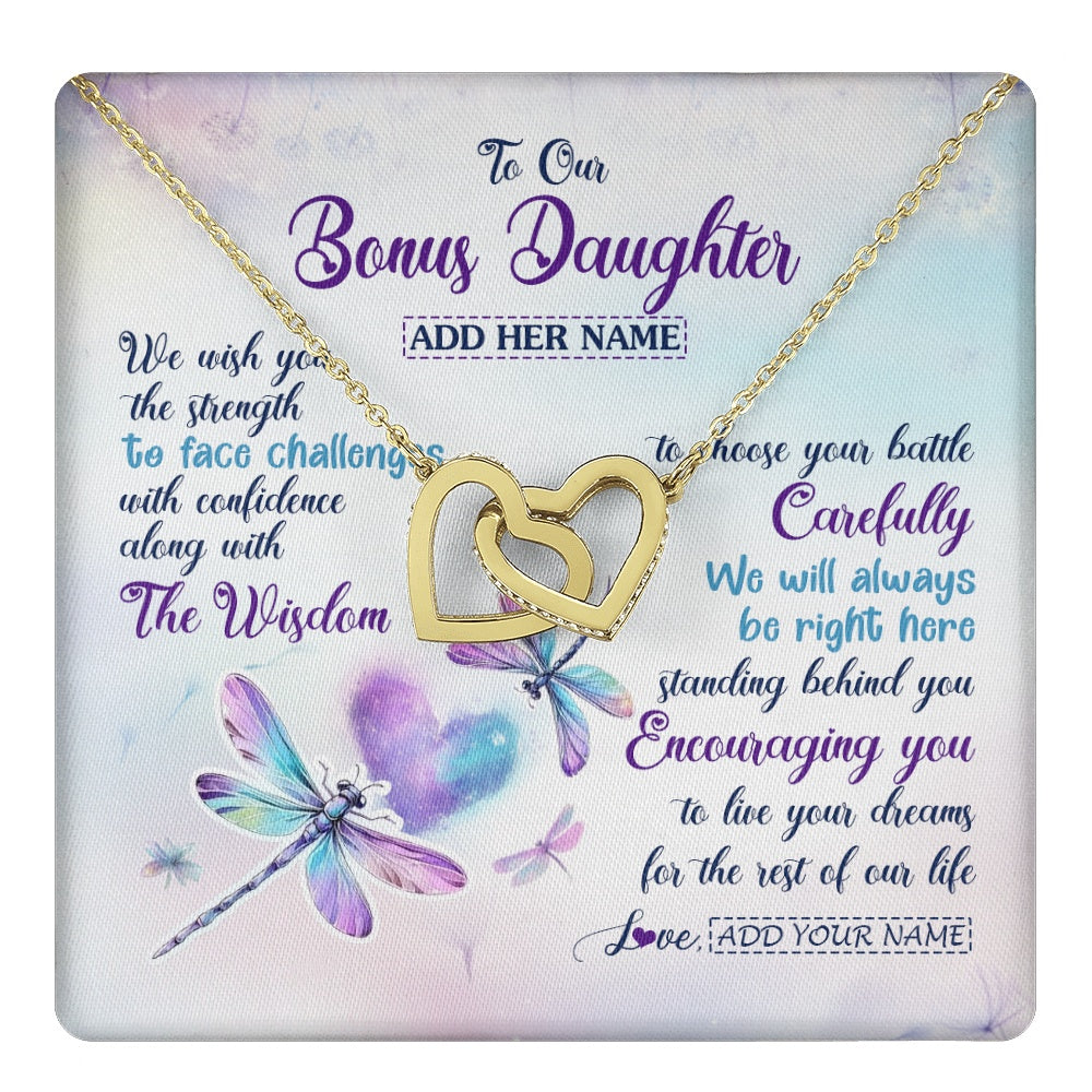 Personalized To Our Bonus Daughter Gifts Necklace From Stepmom Stepdad Always Be Right Here Dragonfly Birthday For Stepdaughter Christmas Gift Box Message Card
