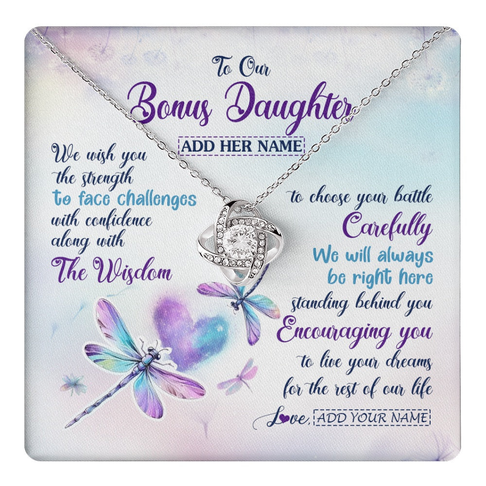 Personalized To Our Bonus Daughter Gifts Necklace From Stepmom Stepdad Always Be Right Here Dragonfly Birthday For Stepdaughter Christmas Gift Box Message Card