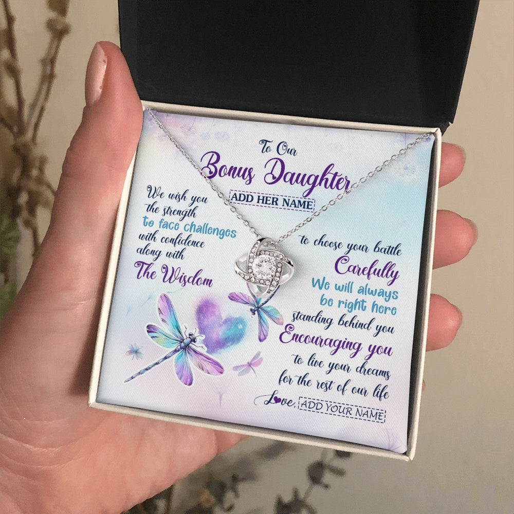 Personalized To Our Bonus Daughter Gifts Necklace From Stepmom Stepdad Always Be Right Here Dragonfly Birthday For Stepdaughter Christmas Gift Box Message Card