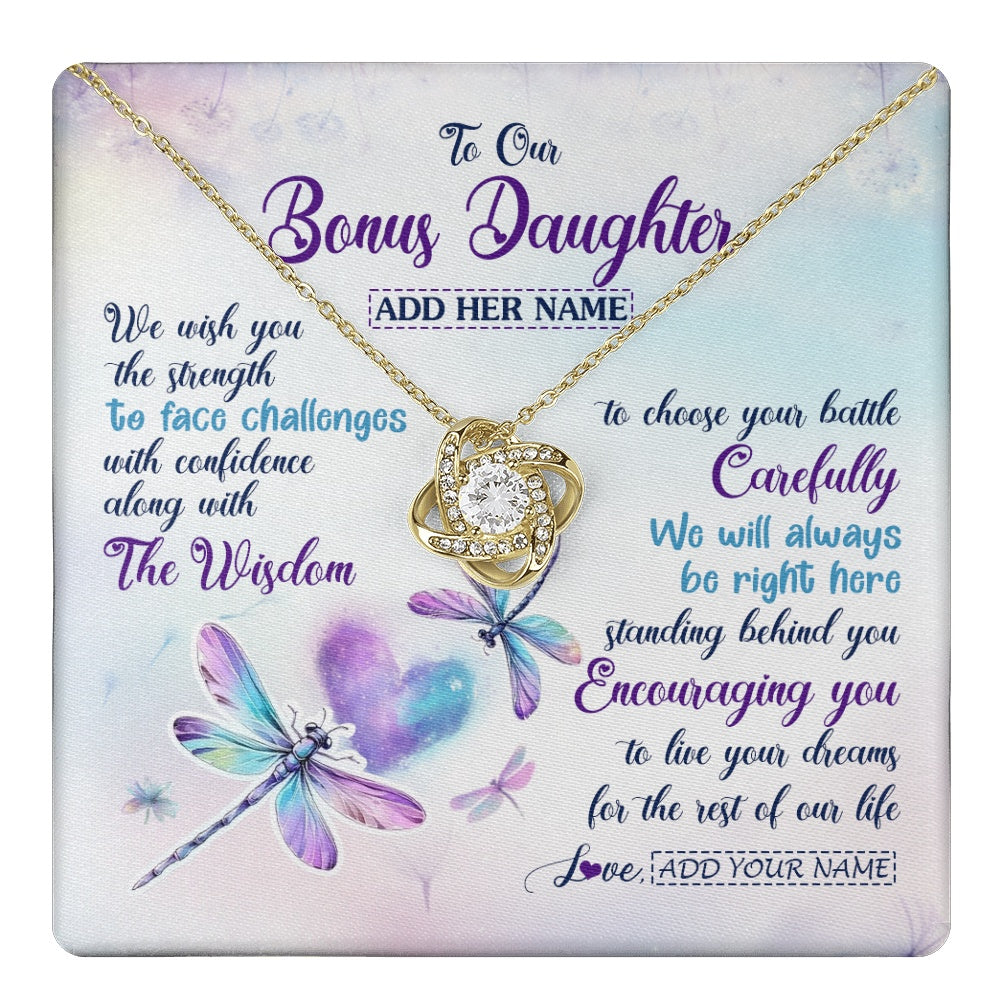 Personalized To Our Bonus Daughter Gifts Necklace From Stepmom Stepdad Always Be Right Here Dragonfly Birthday For Stepdaughter Christmas Gift Box Message Card