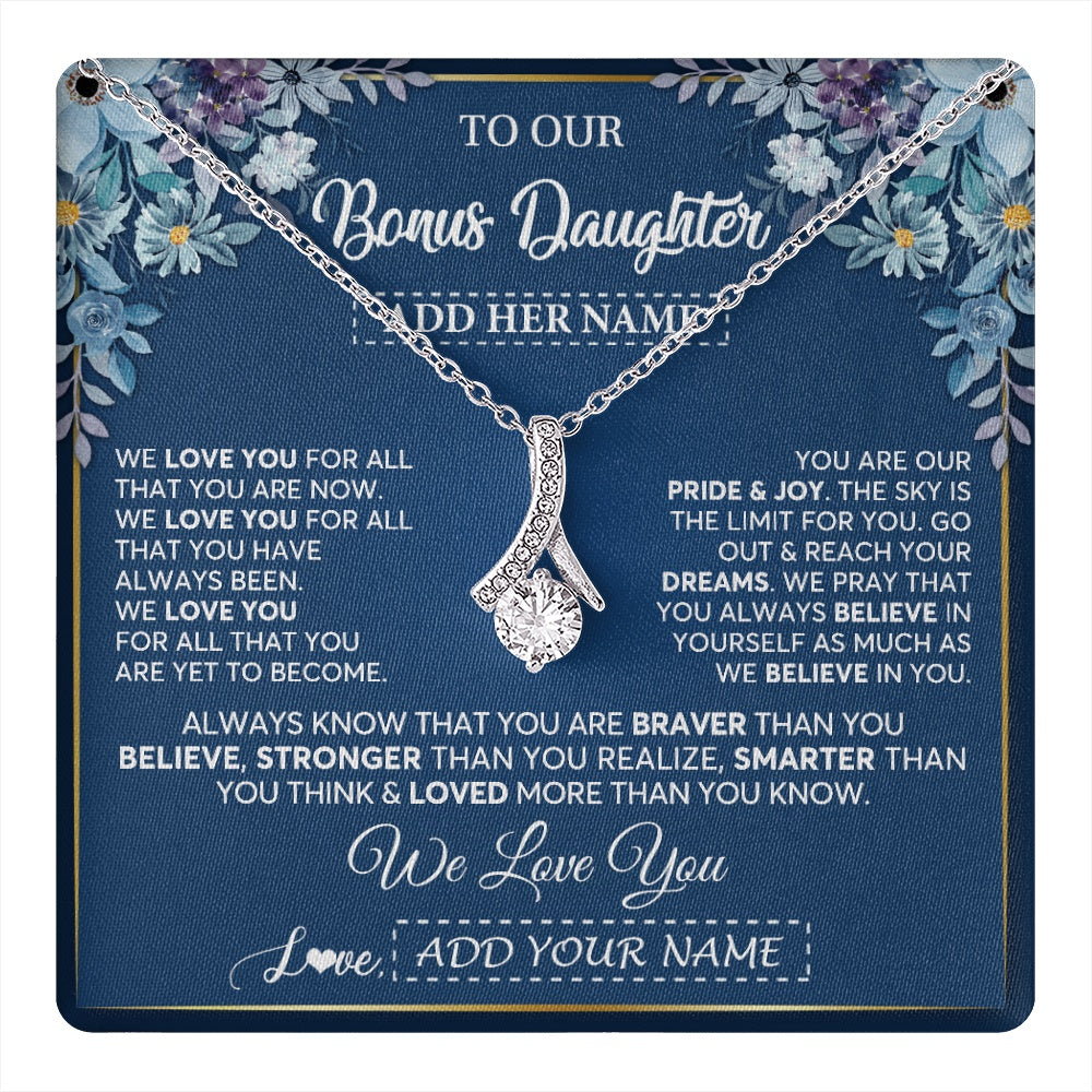 Personalized To Our Bonus Daughter Necklace Gift From Stepdad We Love You Stepdaughter Birthday Graduation Christmas Custom Gift Box Message Card