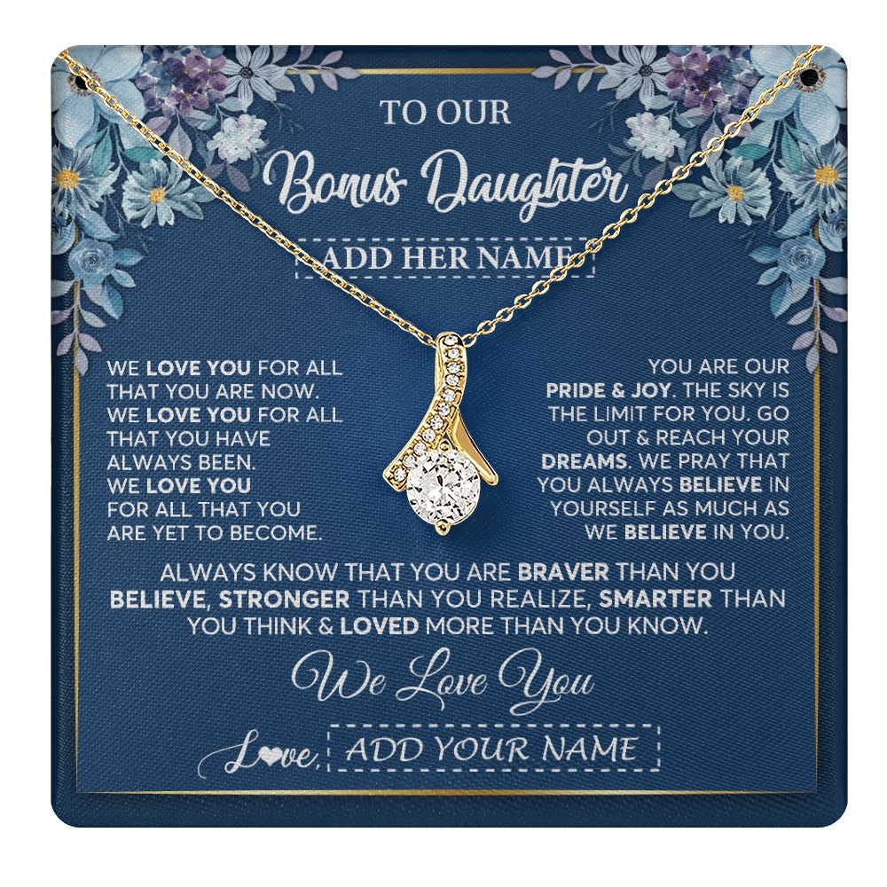 Personalized To Our Bonus Daughter Necklace Gift From Stepdad We Love You Stepdaughter Birthday Graduation Christmas Custom Gift Box Message Card