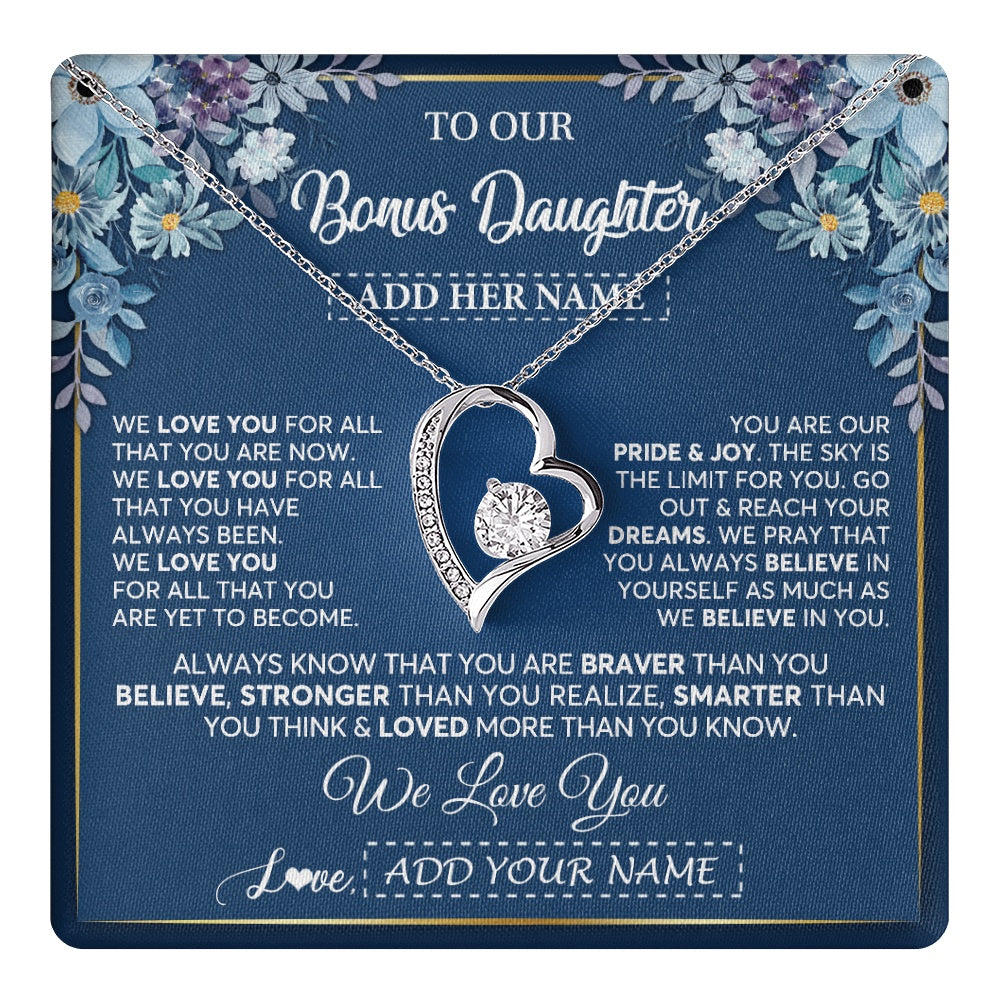 Personalized To Our Bonus Daughter Necklace Gift From Stepdad We Love You Stepdaughter Birthday Graduation Christmas Custom Gift Box Message Card