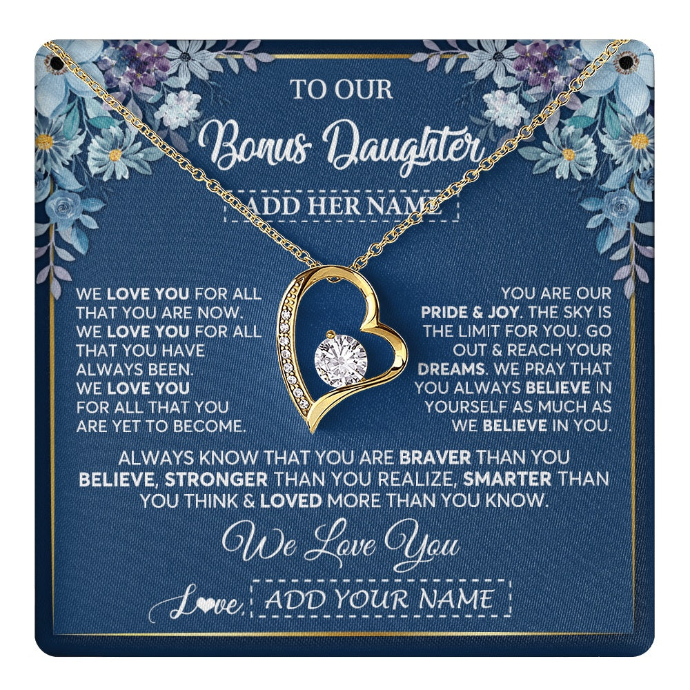 Personalized To Our Bonus Daughter Necklace Gift From Stepdad We Love You Stepdaughter Birthday Graduation Christmas Custom Gift Box Message Card