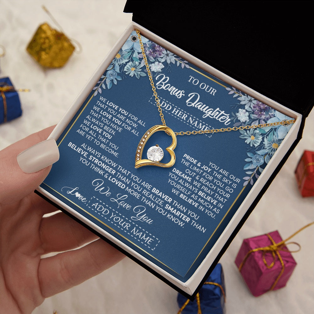 Personalized To Our Bonus Daughter Necklace Gift From Stepdad We Love You Stepdaughter Birthday Graduation Christmas Custom Gift Box Message Card