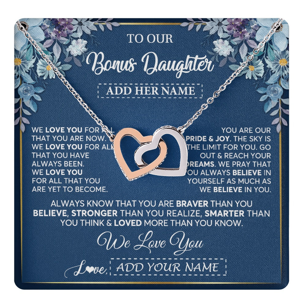 Personalized To Our Bonus Daughter Necklace Gift From Stepdad We Love You Stepdaughter Birthday Graduation Christmas Custom Gift Box Message Card