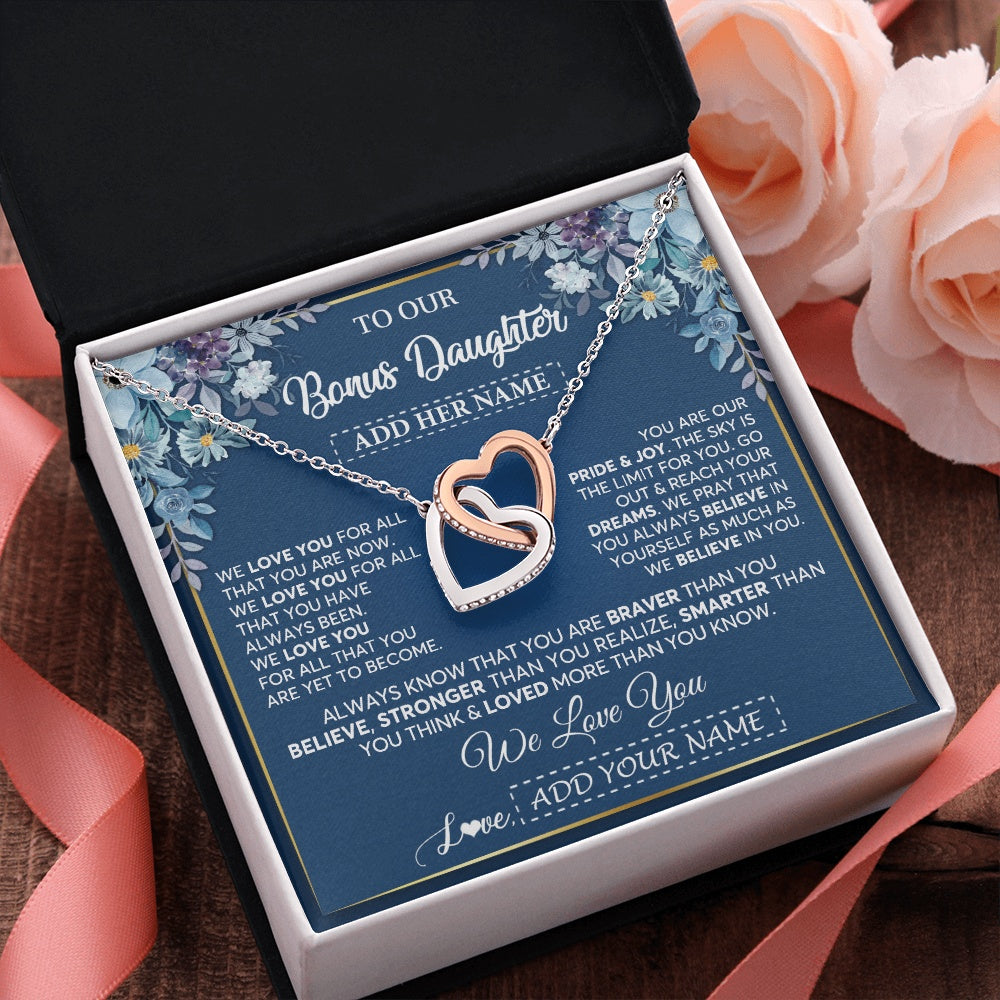 Personalized To Our Bonus Daughter Necklace Gift From Stepdad We Love You Stepdaughter Birthday Graduation Christmas Custom Gift Box Message Card