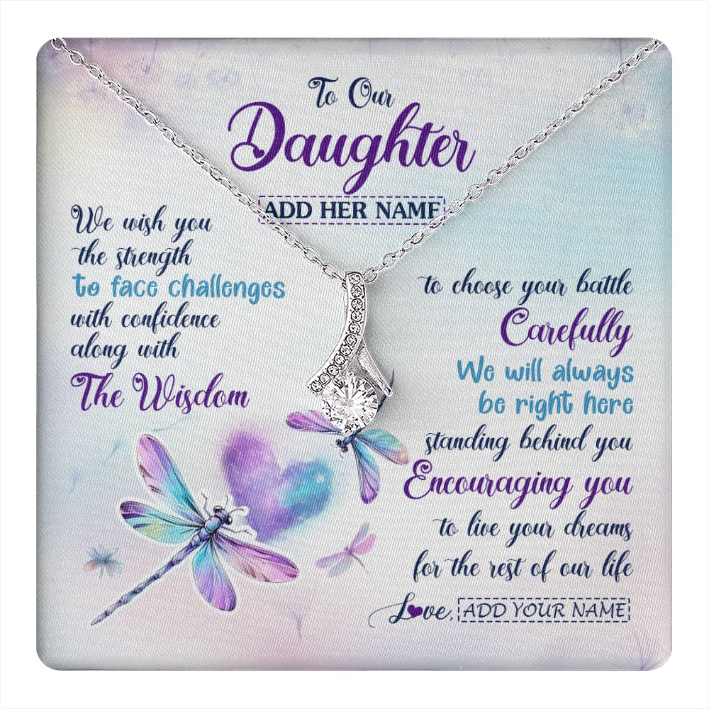 Personalized To Our Daughter Gifts Necklace From Mom Dad Always Be Right Here Dragonfly Birthday For Daughter Christmas Custom Jewelry Gift Box Message Card