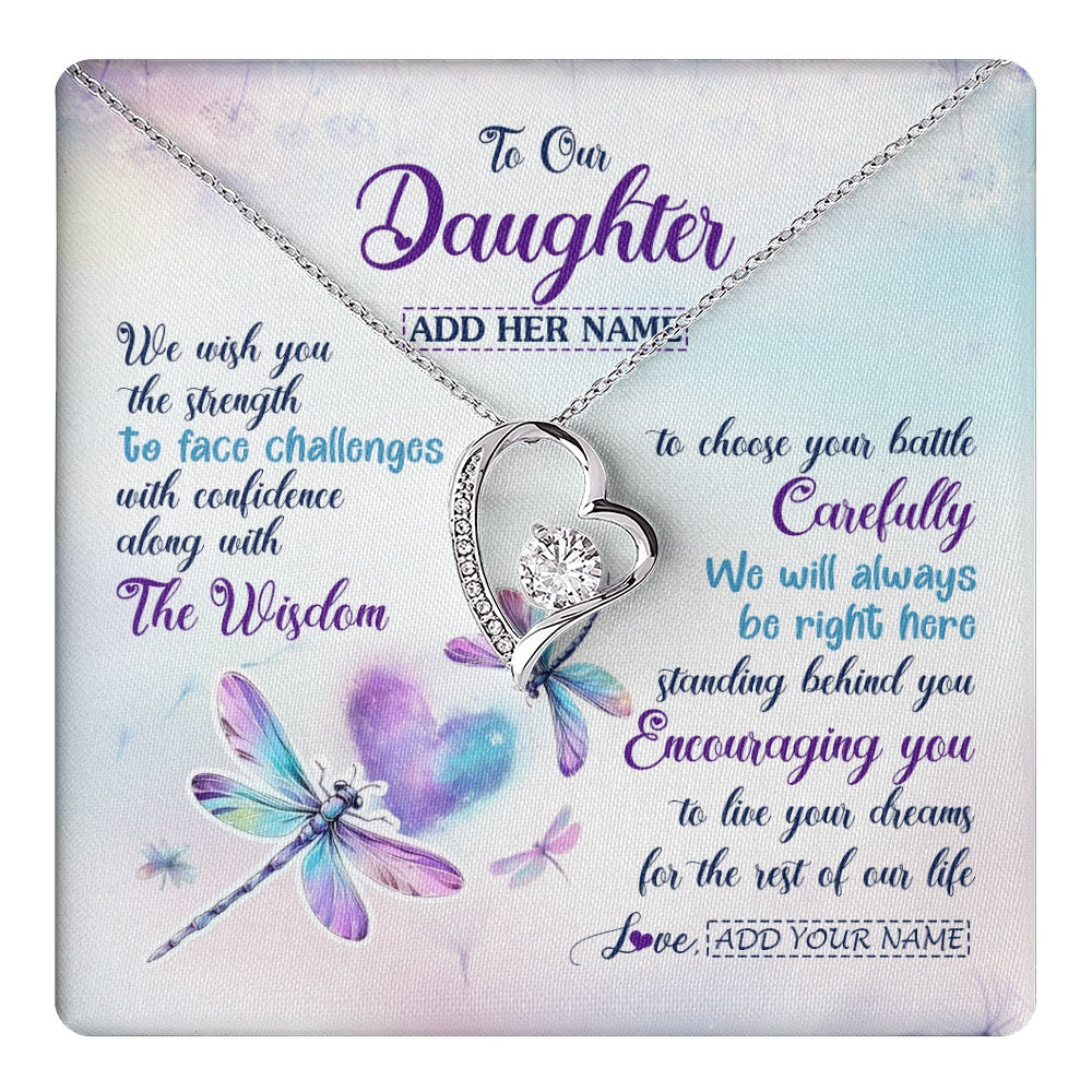 Personalized To Our Daughter Gifts Necklace From Mom Dad Always Be Right Here Dragonfly Birthday For Daughter Christmas Custom Jewelry Gift Box Message Card