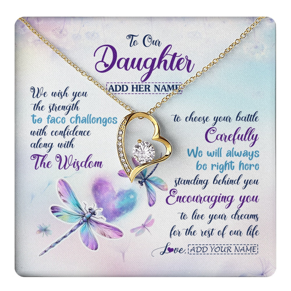 Personalized To Our Daughter Gifts Necklace From Mom Dad Always Be Right Here Dragonfly Birthday For Daughter Christmas Custom Jewelry Gift Box Message Card