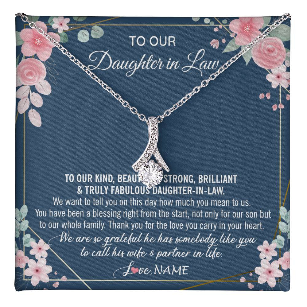 Personalized To Our Daughter In Law Necklace On Wedding Day For Bride From Mother In Law Daughter In Law Jewelry Wedding Day Customized Gift Box Message Card