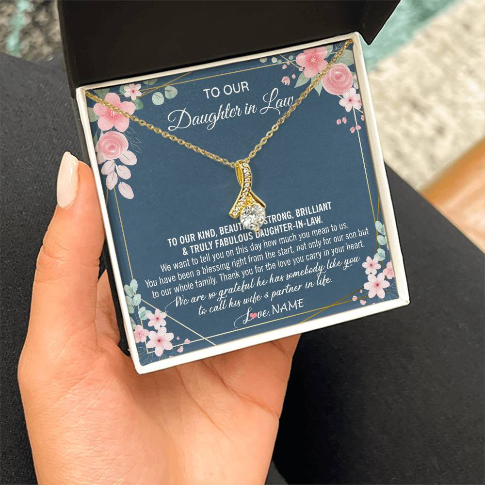 Personalized To Our Daughter In Law Necklace On Wedding Day For Bride From Mother In Law Daughter In Law Jewelry Wedding Day Customized Gift Box Message Card
