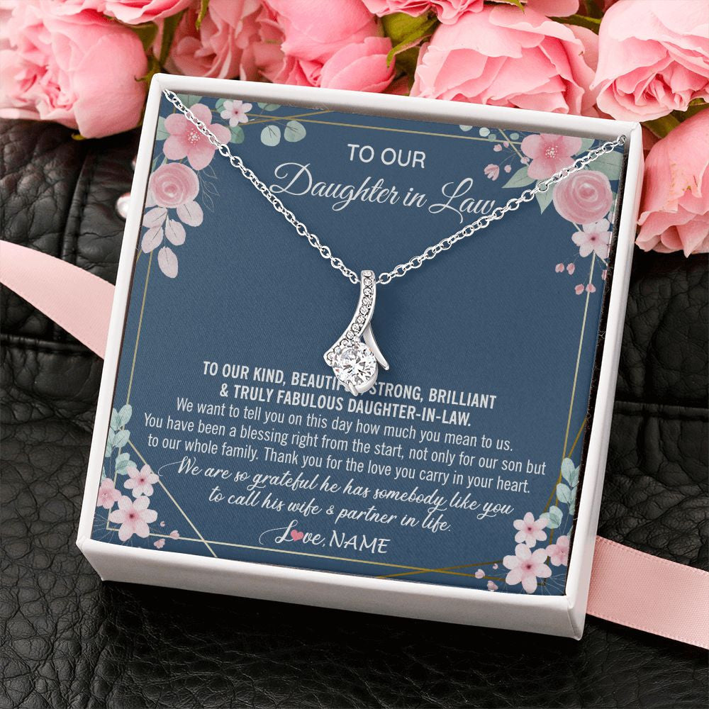 Personalized To Our Daughter In Law Necklace On Wedding Day For Bride From Mother In Law Daughter In Law Jewelry Wedding Day Customized Gift Box Message Card