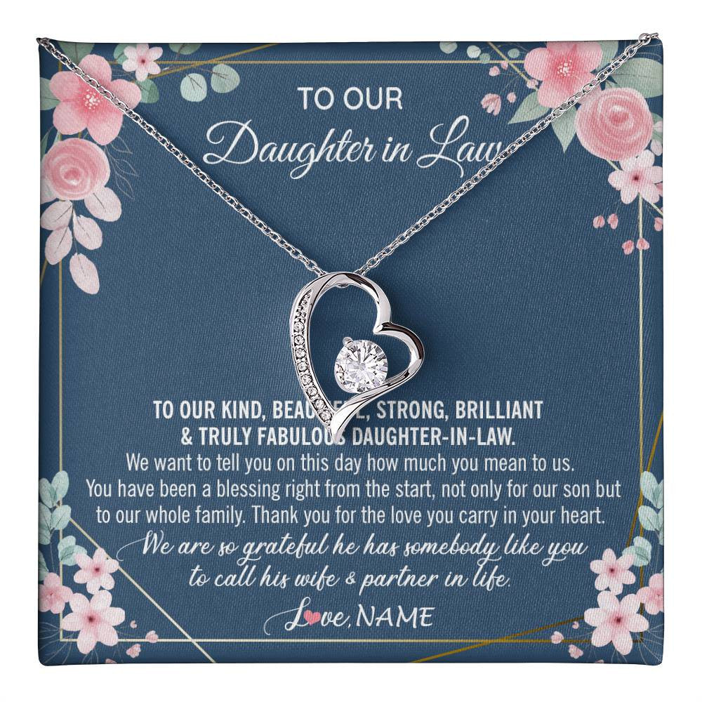 Personalized To Our Daughter In Law Necklace On Wedding Day For Bride From Mother In Law Daughter In Law Jewelry Wedding Day Customized Gift Box Message Card