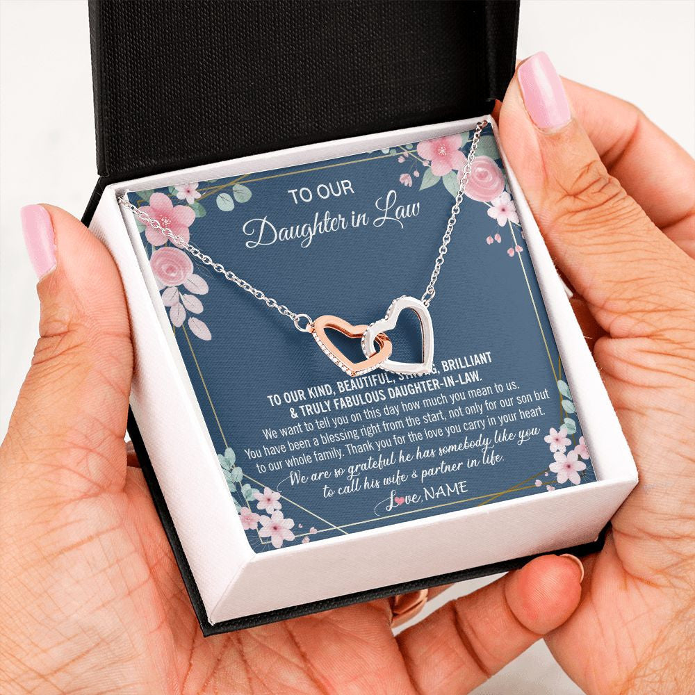 Personalized To Our Daughter In Law Necklace On Wedding Day For Bride From Mother In Law Daughter In Law Jewelry Wedding Day Customized Gift Box Message Card