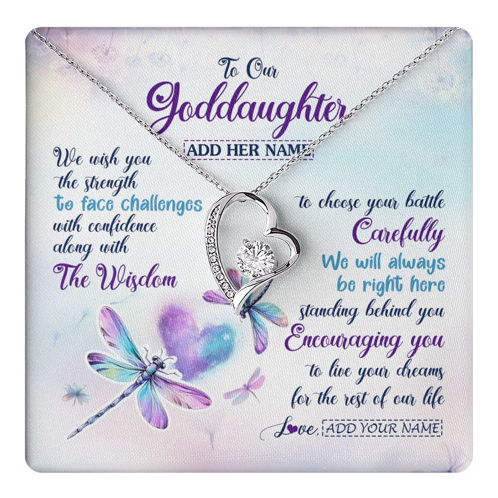 Personalized To Our Goddaughter Gifts Necklace From Godmother Always Be Right Here Dragonfly Birthday For Goddaughter Christmas Jewelry Gift Box Message Card