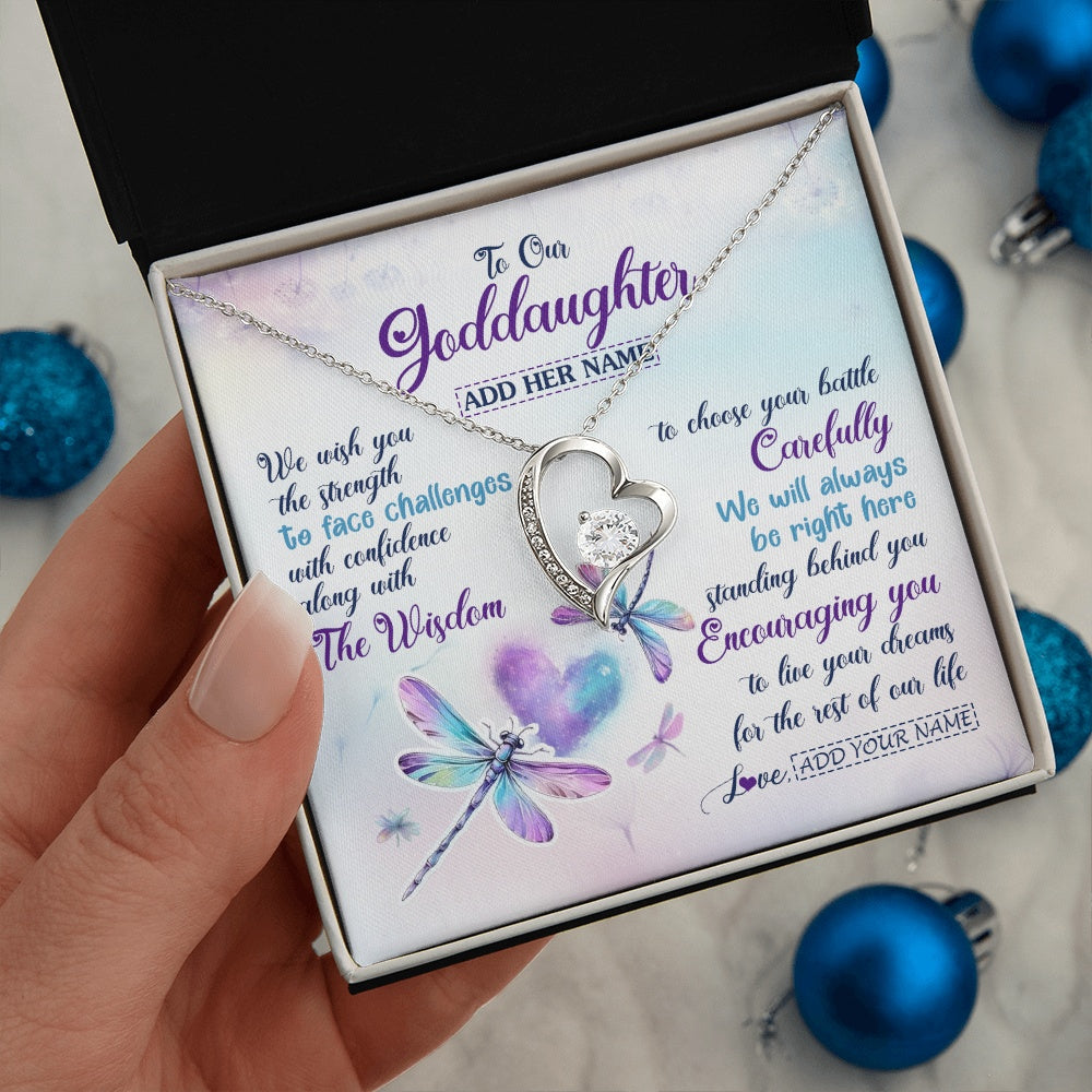 Personalized To Our Goddaughter Gifts Necklace From Godmother Always Be Right Here Dragonfly Birthday For Goddaughter Christmas Jewelry Gift Box Message Card