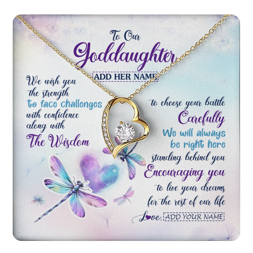 Personalized To Our Goddaughter Gifts Necklace From Godmother Always Be Right Here Dragonfly Birthday For Goddaughter Christmas Jewelry Gift Box Message Card