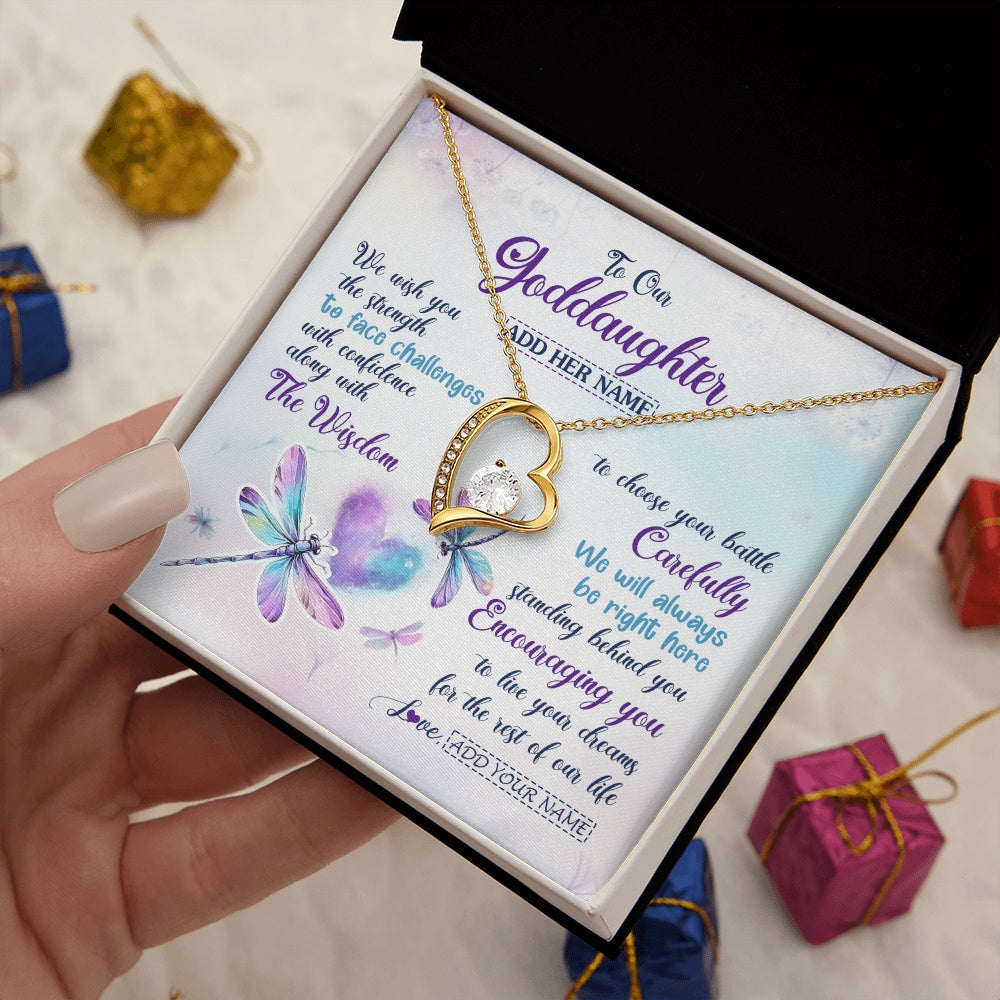 Personalized To Our Goddaughter Gifts Necklace From Godmother Always Be Right Here Dragonfly Birthday For Goddaughter Christmas Jewelry Gift Box Message Card