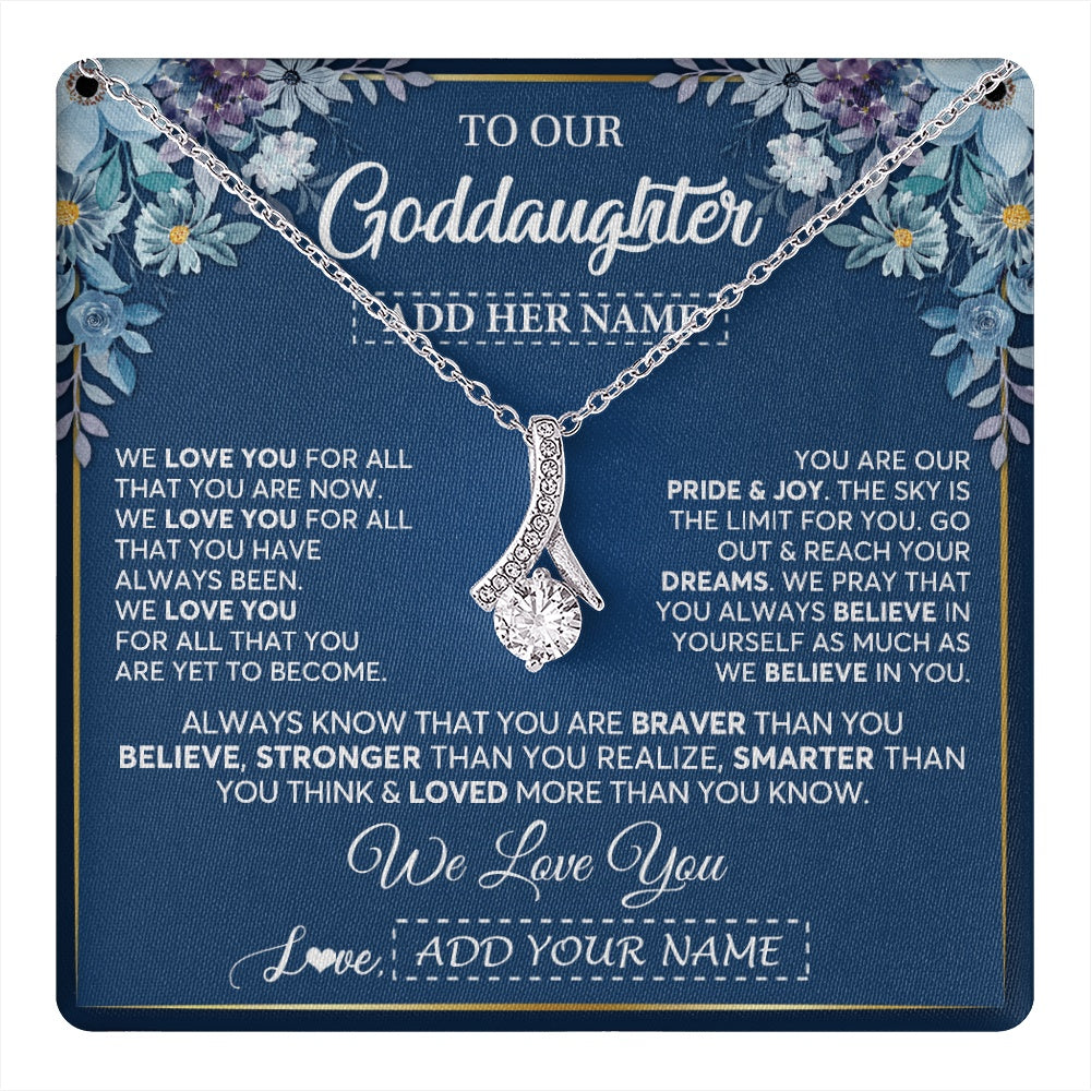 Personalized To Our Goddaughter Necklace Gift From Godmother Uncle We Love You Goddaughter Birthday Graduation Christmas Custom Gift Box Message Card