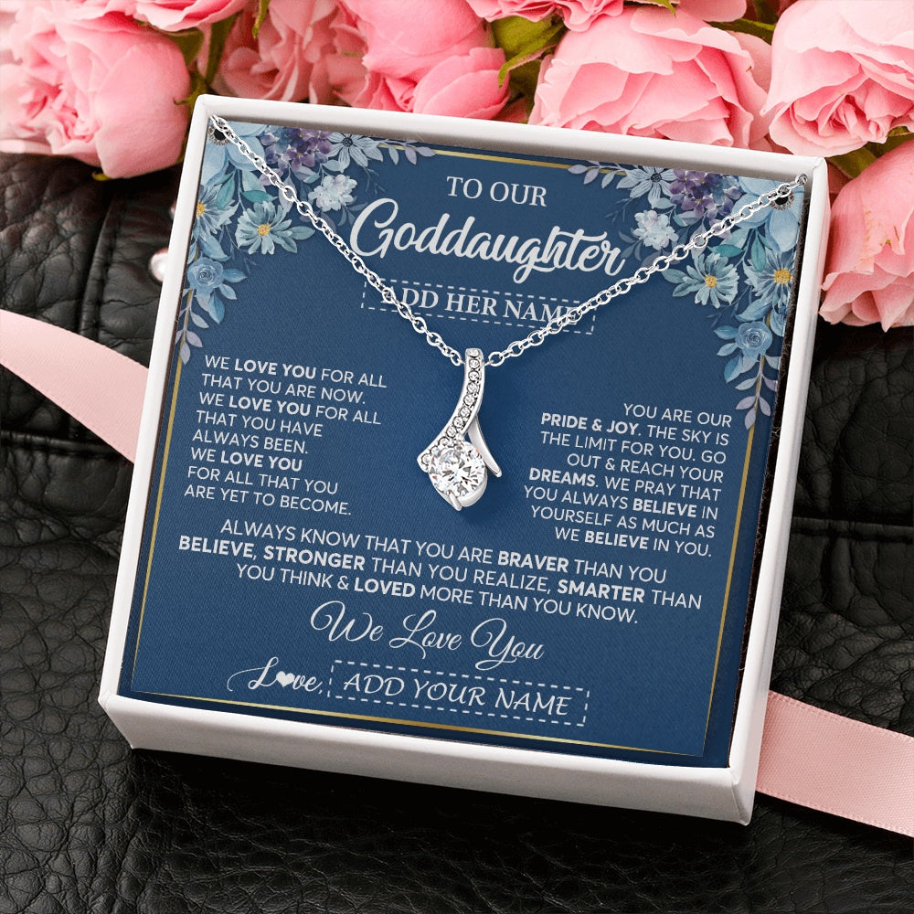 Personalized To Our Goddaughter Necklace Gift From Godmother Uncle We Love You Goddaughter Birthday Graduation Christmas Custom Gift Box Message Card