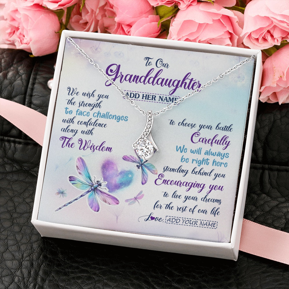 Personalized To Our Granddaughter Gifts Necklace From Grandma Grandpa Always Be Right Here Dragonfly Birthday For Granddaughter Christmas Gift Box Message Card