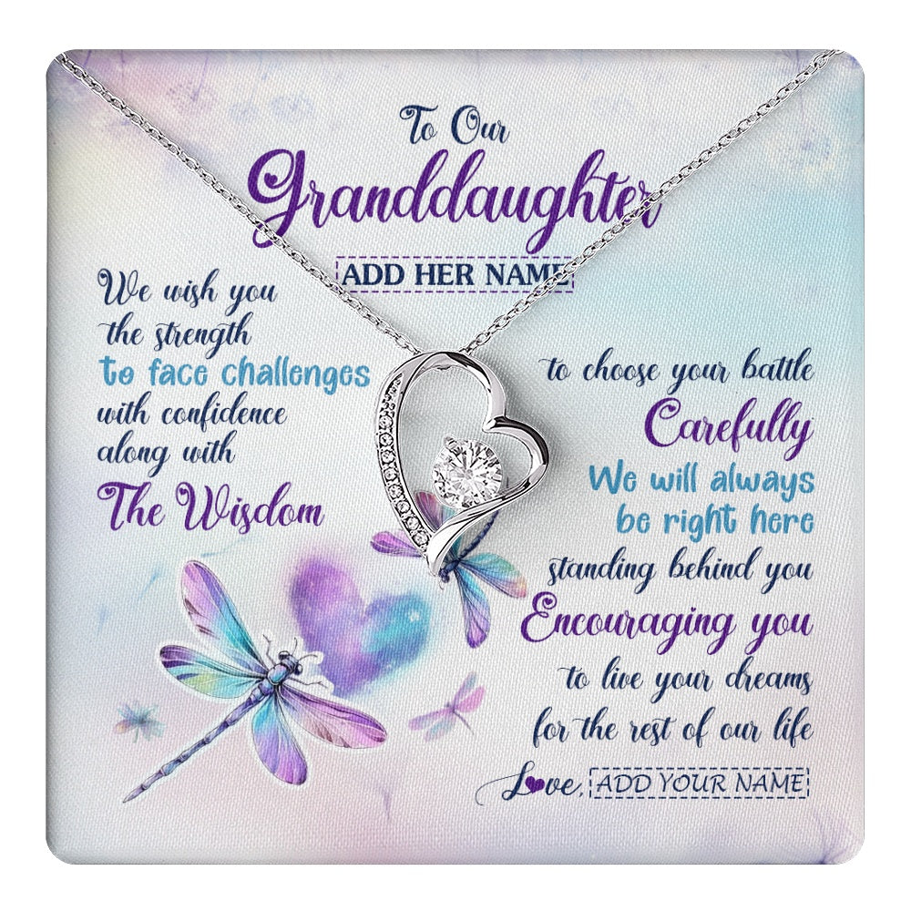 Personalized To Our Granddaughter Gifts Necklace From Grandma Grandpa Always Be Right Here Dragonfly Birthday For Granddaughter Christmas Gift Box Message Card