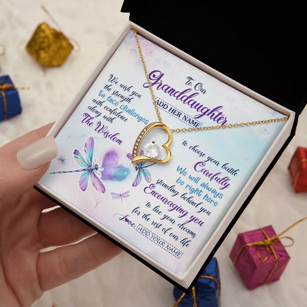 Personalized To Our Granddaughter Gifts Necklace From Grandma Grandpa Always Be Right Here Dragonfly Birthday For Granddaughter Christmas Gift Box Message Card
