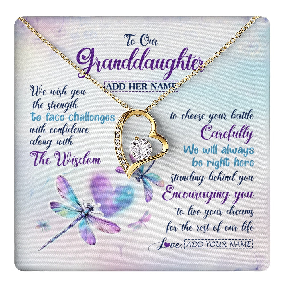 Personalized To Our Granddaughter Gifts Necklace From Grandma Grandpa Always Be Right Here Dragonfly Birthday For Granddaughter Christmas Gift Box Message Card
