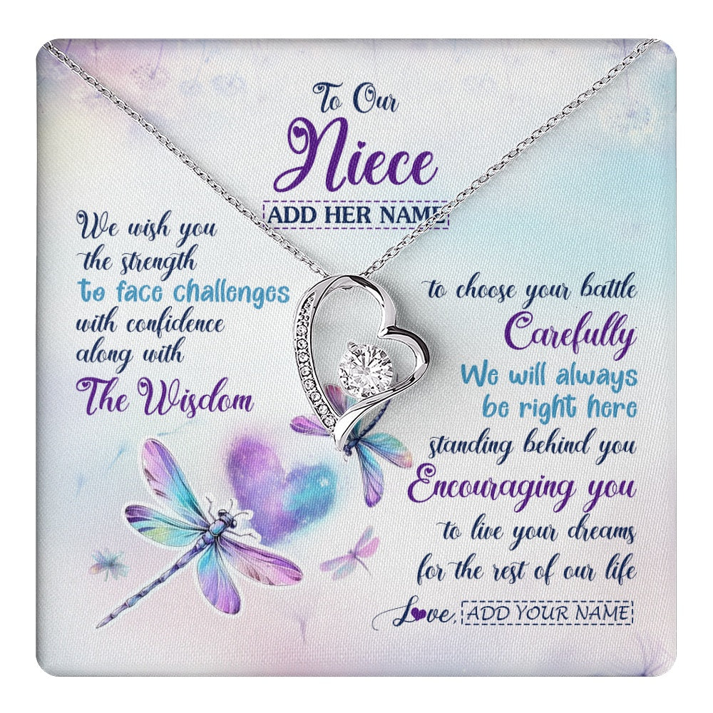 Personalized To Our Niece Gifts Necklace From Aunt Uncle Always Be Right Here Dragonfly Birthday For Niece Christmas Custom Jewelry Gift Box Message Card