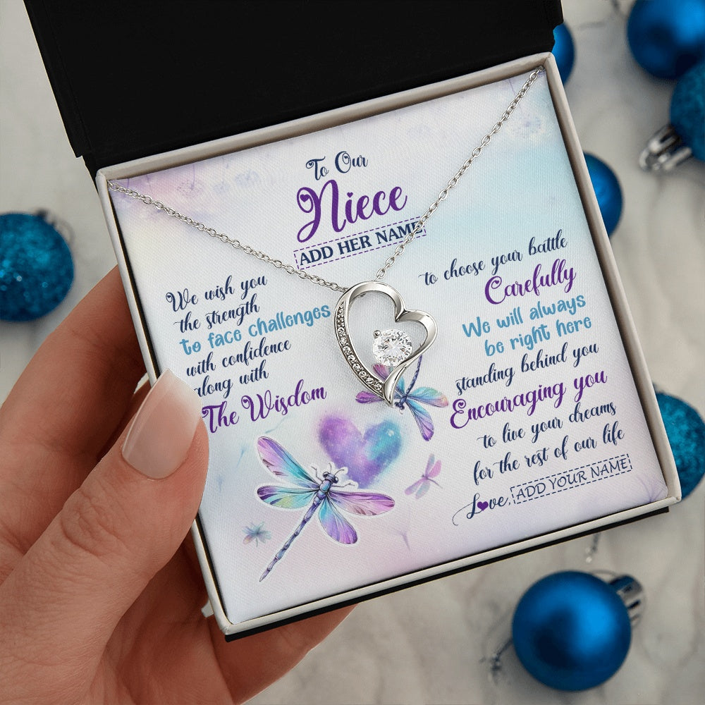 Personalized To Our Niece Gifts Necklace From Aunt Uncle Always Be Right Here Dragonfly Birthday For Niece Christmas Custom Jewelry Gift Box Message Card