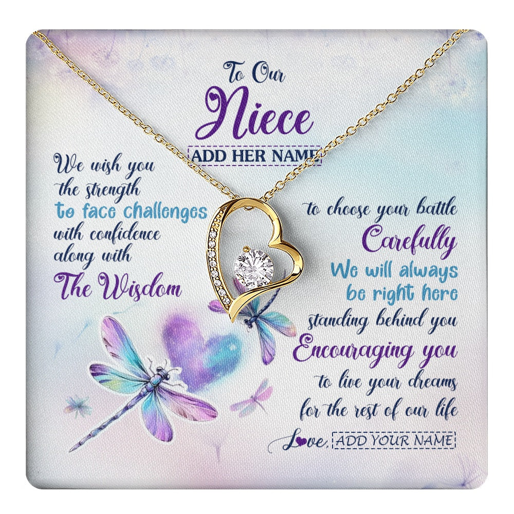 Personalized To Our Niece Gifts Necklace From Aunt Uncle Always Be Right Here Dragonfly Birthday For Niece Christmas Custom Jewelry Gift Box Message Card