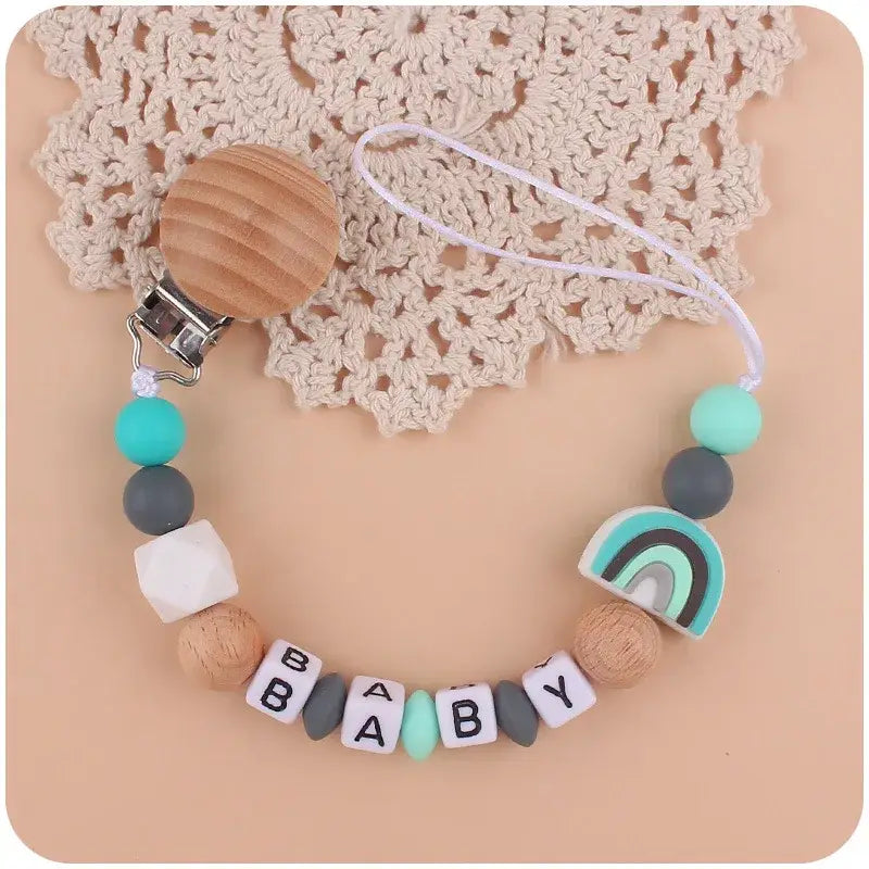 Personalized Baby Pacifier Clip – BPA-Free Silicone Rainbow Holder & Teether Chain - Babyclipstore TRKS3522