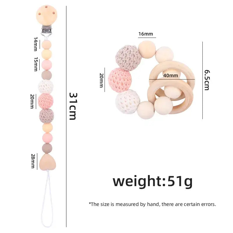 Newborn Baby Pacifier Clip & Teething Bracelet – Soft Crochet Wool Ball Chain | Cute Dummy Nipple Holder