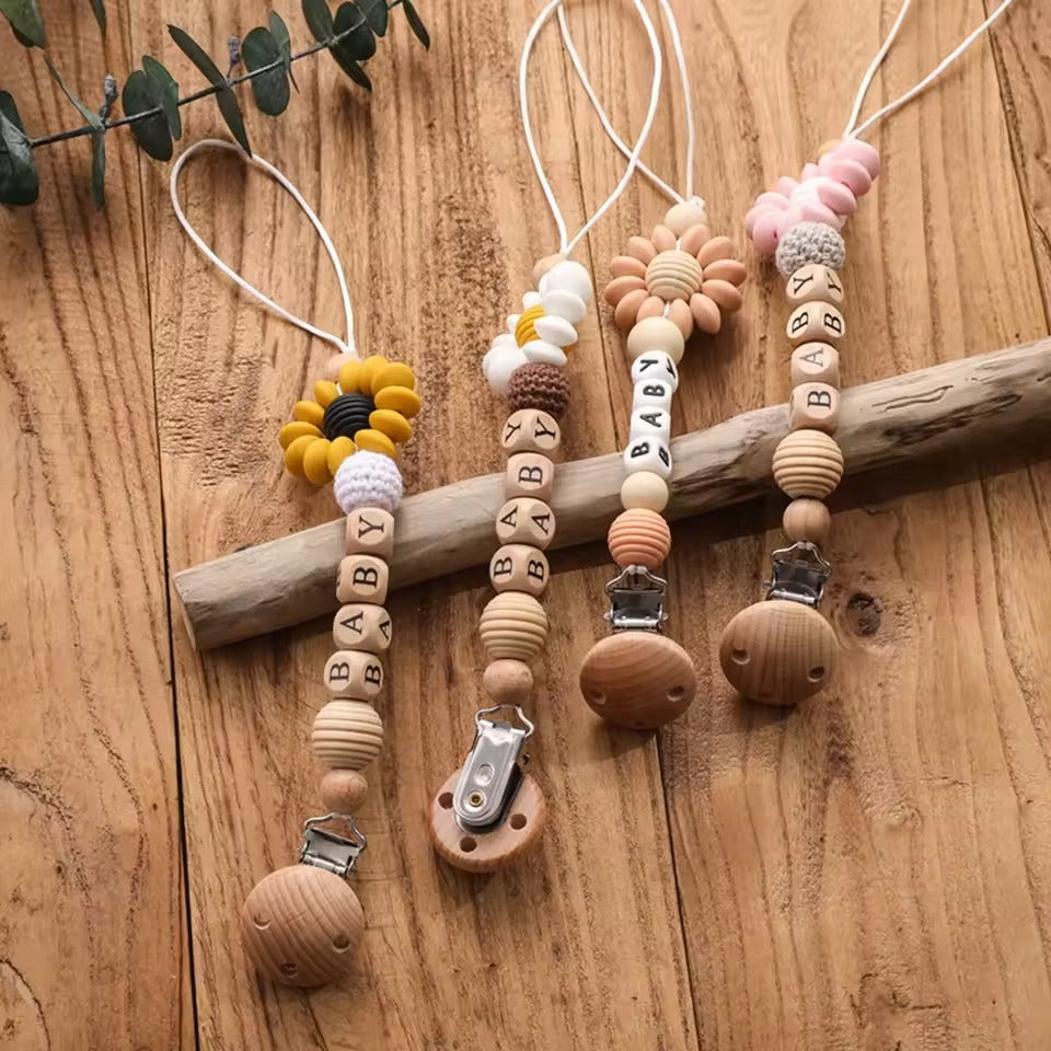 Handmade Sunflower Baby Pacifier Clip – Silicone Teething Chain, Dummy Holder for Newborns, Baby Shower Gift for Boys & Girls