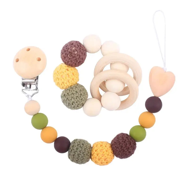 Newborn Baby Pacifier Clip & Teething Bracelet – Soft Crochet Wool Ball Chain | Cute Dummy Nipple Holder