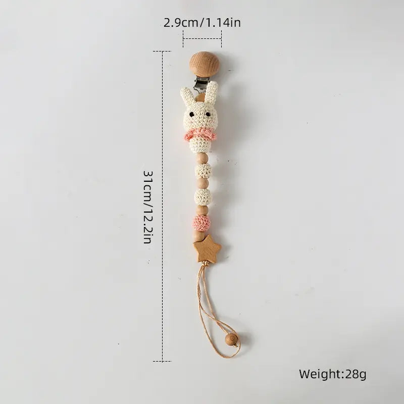 Custom Baby Pacifier Clip – Crochet Rabbit Teething Chain with BPA-Free Silicone Beads, Handmade Infant Nursing Pacifier Holder